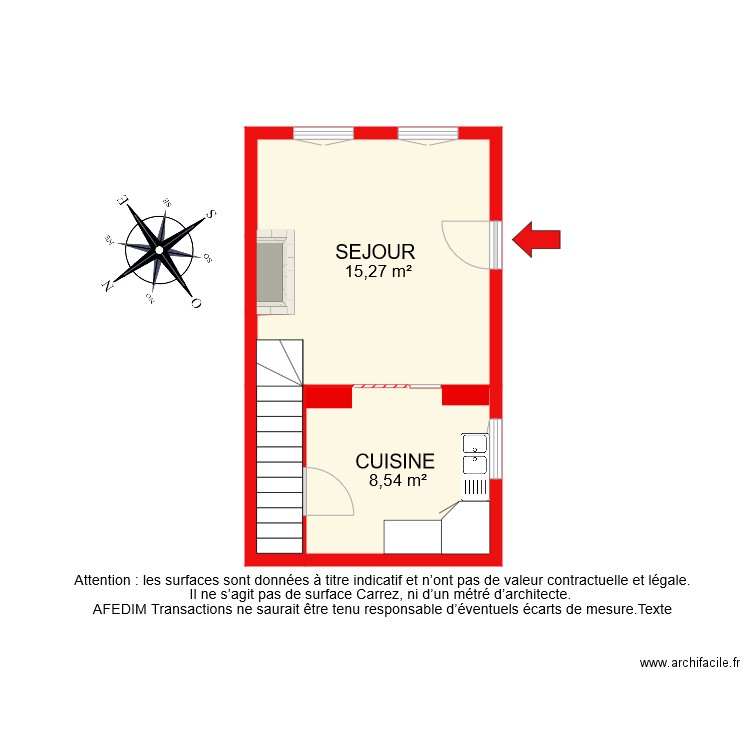 BI 7900 RDC. Plan de 4 pièces et 27 m2