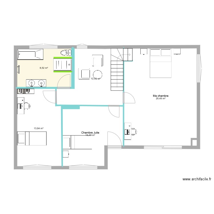 maison étage. Plan de 5 pièces et 78 m2