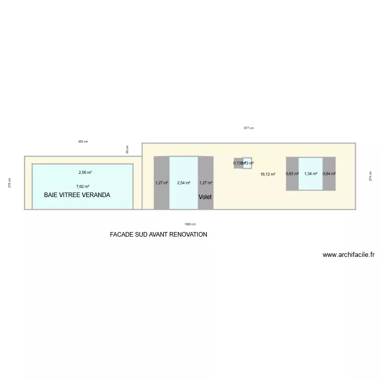 fa&ccedil;ade sud avant travaux. Plan de 