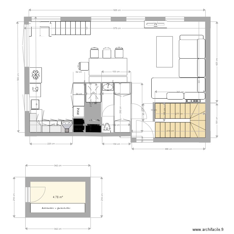 Pantin variante salon actuel avril 2018. Plan de 0 pièce et 0 m2