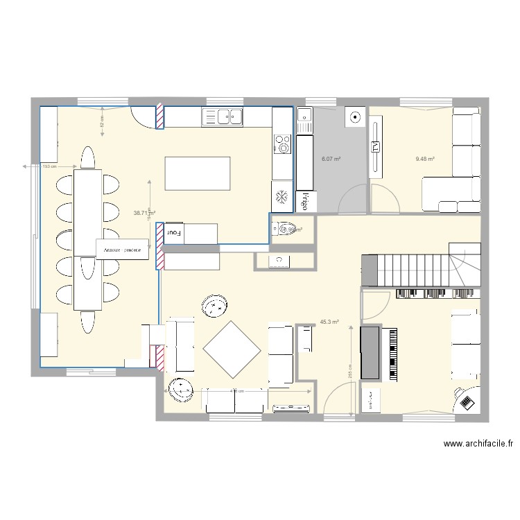 détail pièces de vie essai8. Plan de 5 pièces et 101 m2