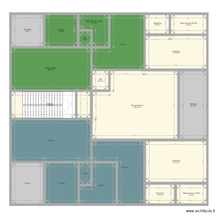 400 m2 Rplus2. Plan de 22 pièces et 303 m2