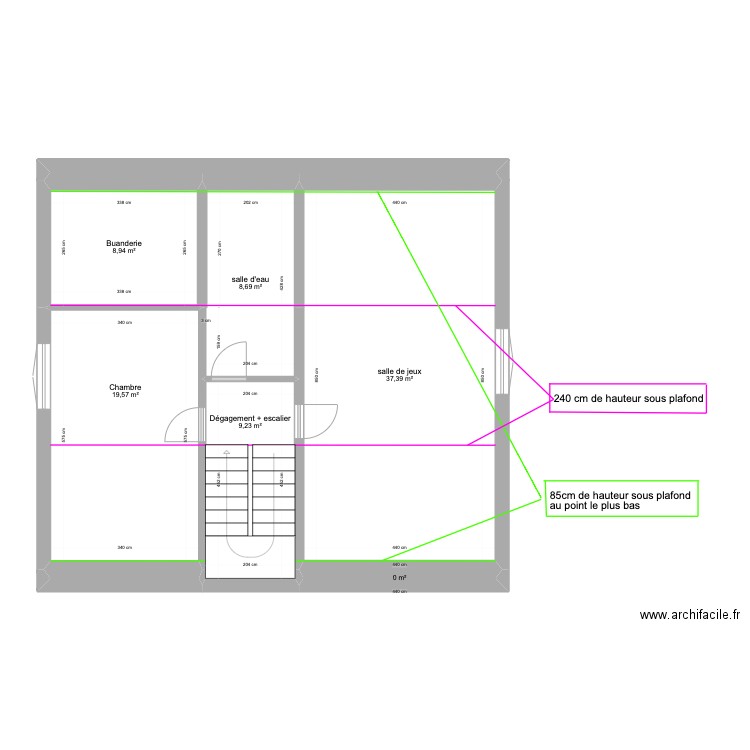plan maison étage cote sous pente. Plan de 0 pièce et 0 m2