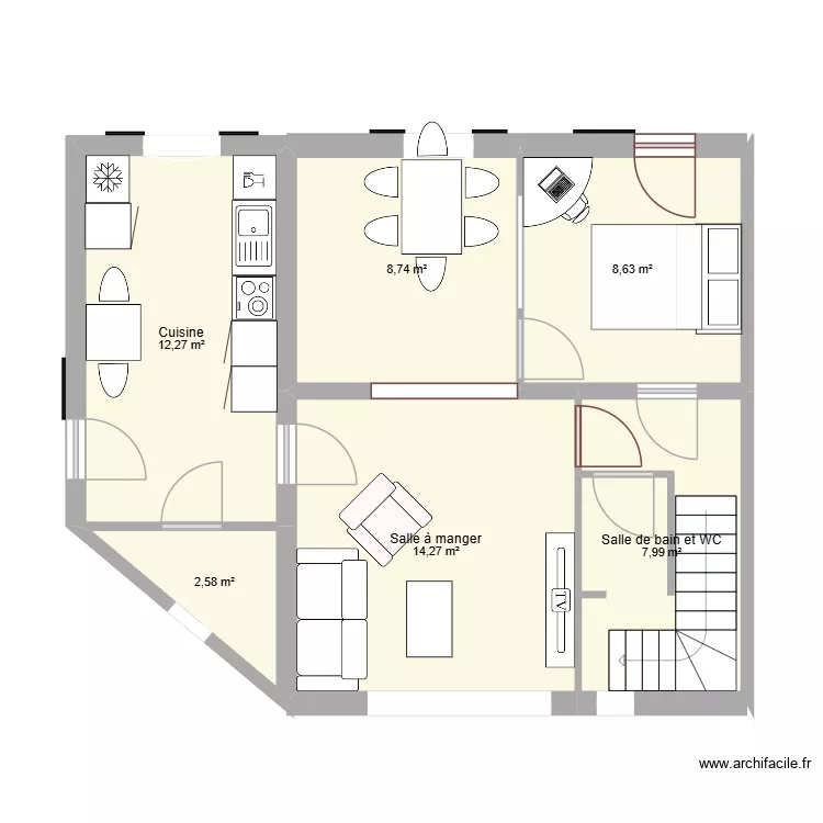 rdc san martin berri2. Plan de 6  et 54 m²