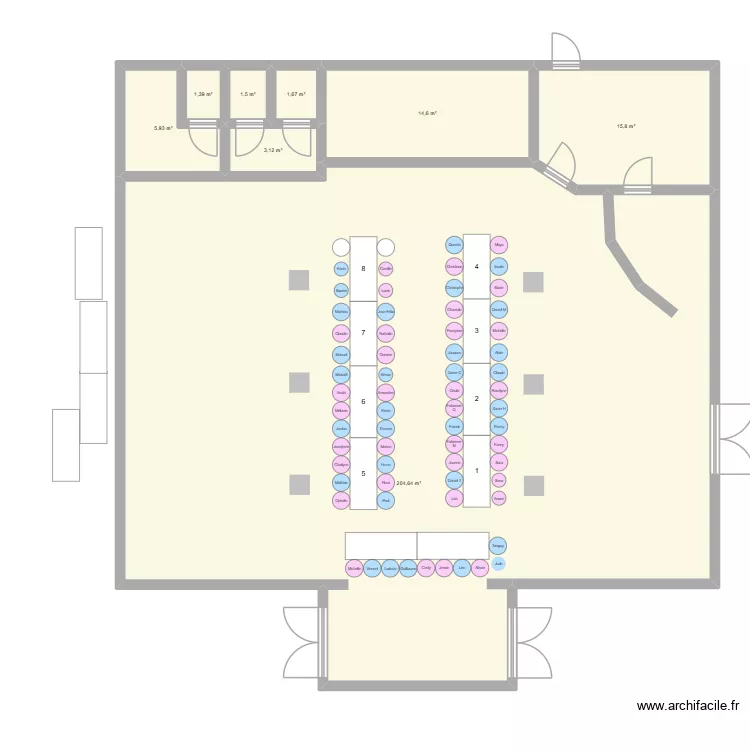 plan de table 6. Plan de 8  et 249 m²