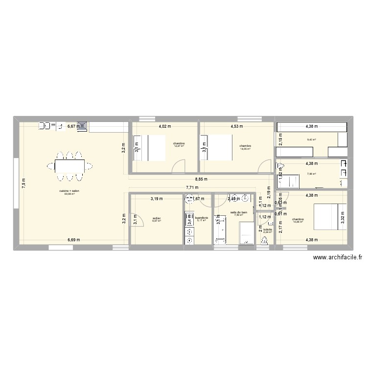 plan 2. Plan de 10 pièces et 144 m2
