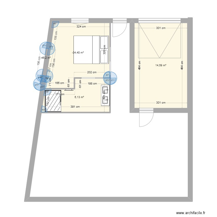 argentin. Plan de 4 pièces et 33 m2