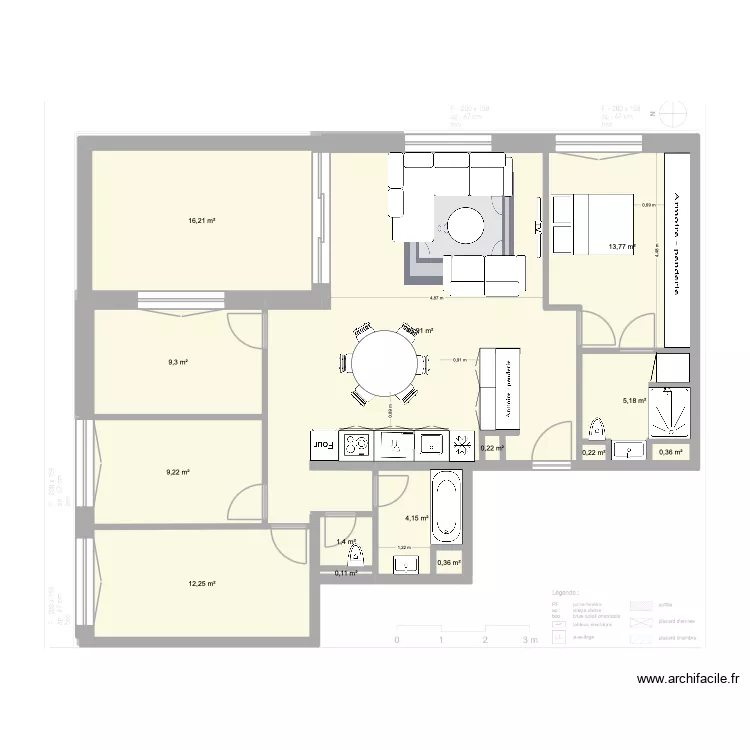 Plan de Base L+G meubl&eacute;8. Plan de 14  et 117 m²