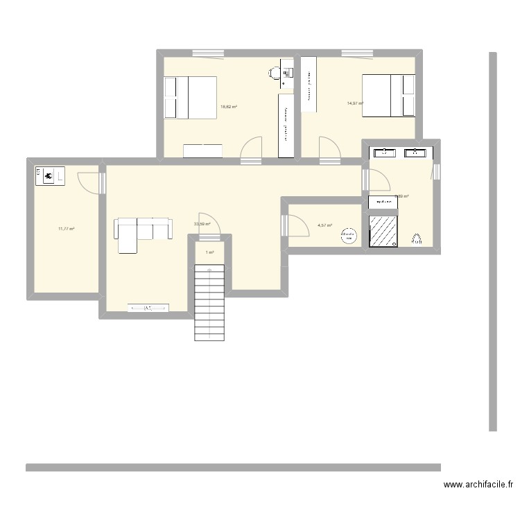 Iris 2B 1 ch SS. Plan de 7 pièces et 93 m2