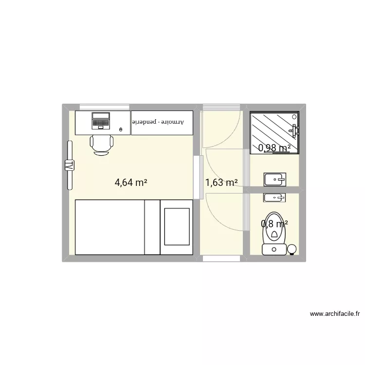 Chambre et salle de bain. Plan de 