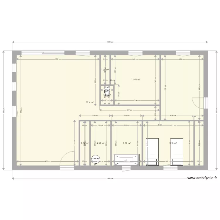 plan 100 m2 1 ouvertures de bases  2 ch fixes 60   160. Plan de 