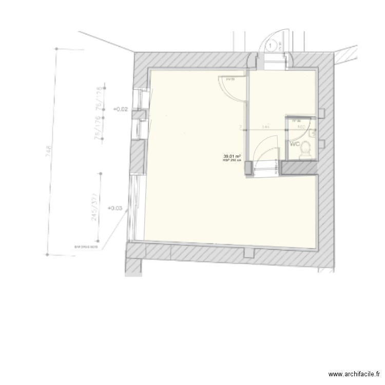 projet. Plan de 1 pièce et 39 m2