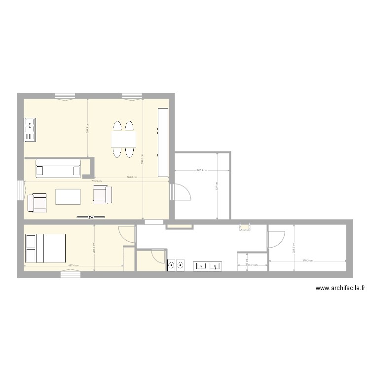 ROMAN REZ de  JARDIN DEUX. Plan de 6 pièces et 56 m2