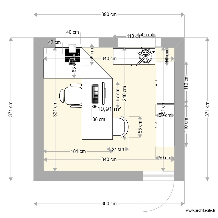 plan bureau. Plan de 1 pièce et 11 m2