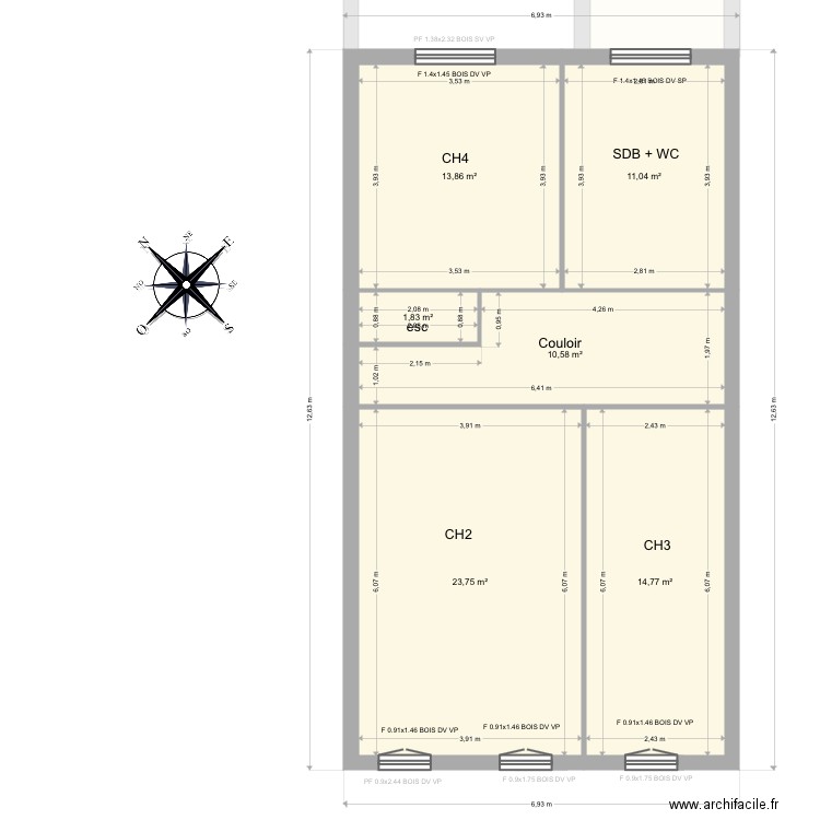 BARDES. Plan de 17 pièces et 265 m2