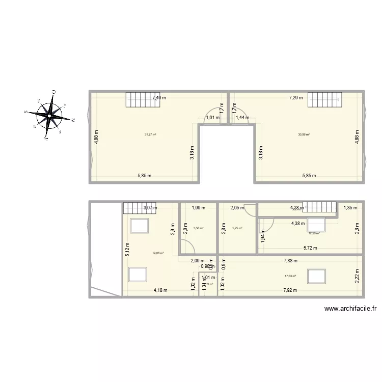 plan 3eme etage. Plan de 9  et 127 m²