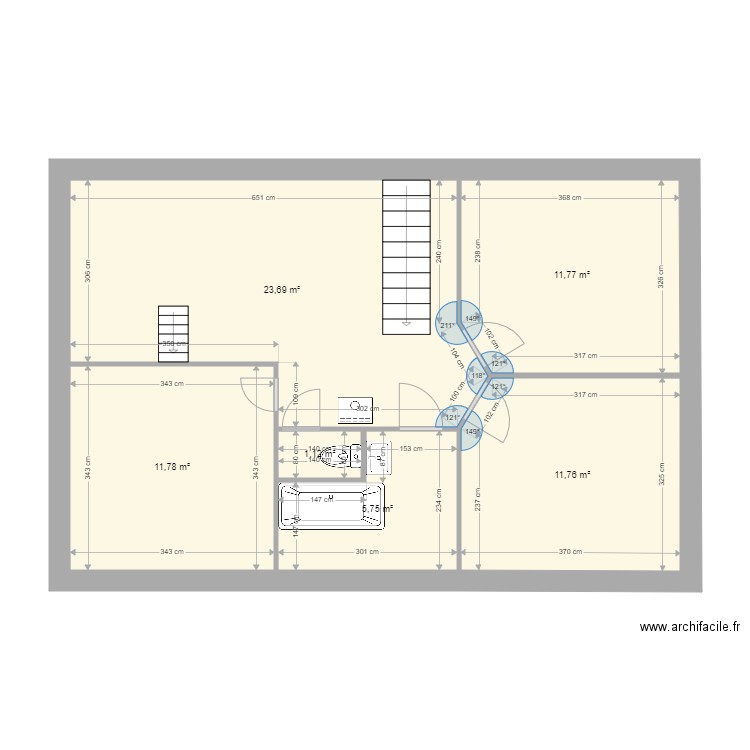 plan étage. Plan de 6 pièces et 66 m2