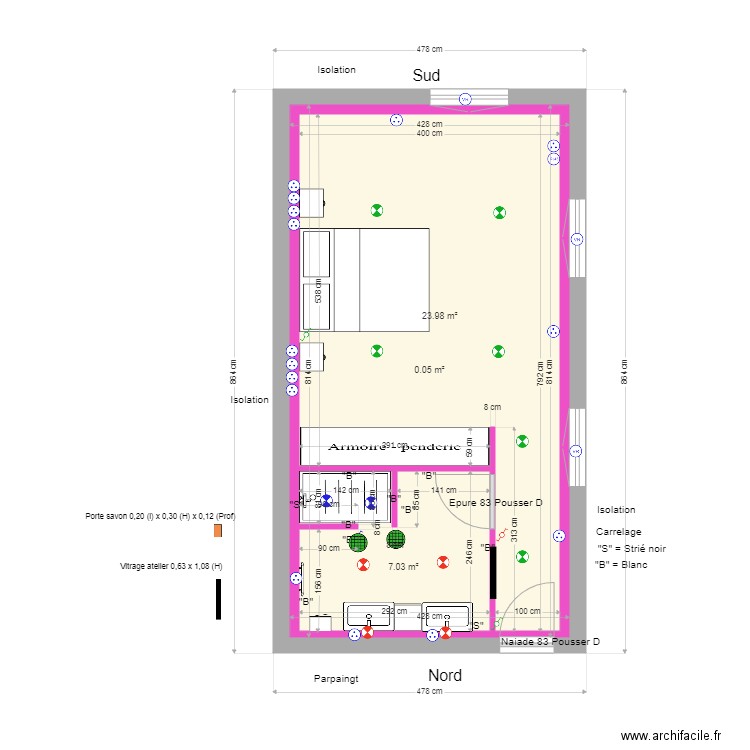 Chambre 1 et sdb1 2021. Plan de 3 pièces et 66 m2