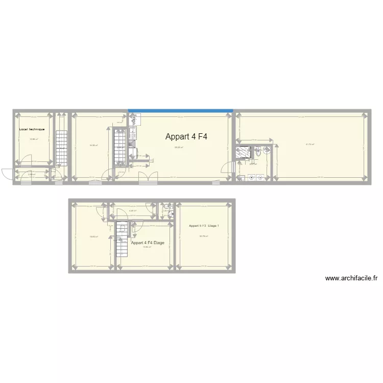 pierre de bresse Le moulin Appart 4 RDC et Etage. Plan de 
