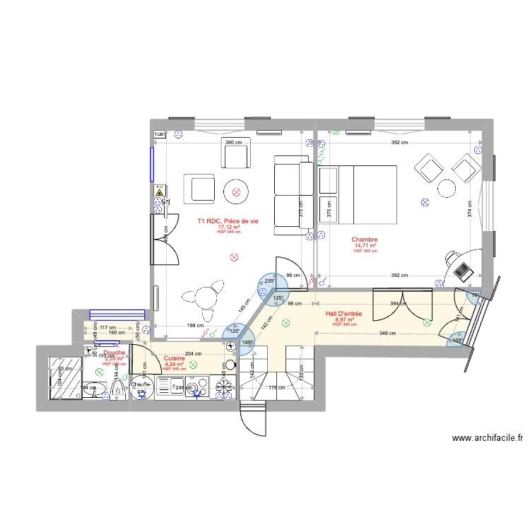 RDC Doc AUDE. Plan de 5 pièces et 47 m2