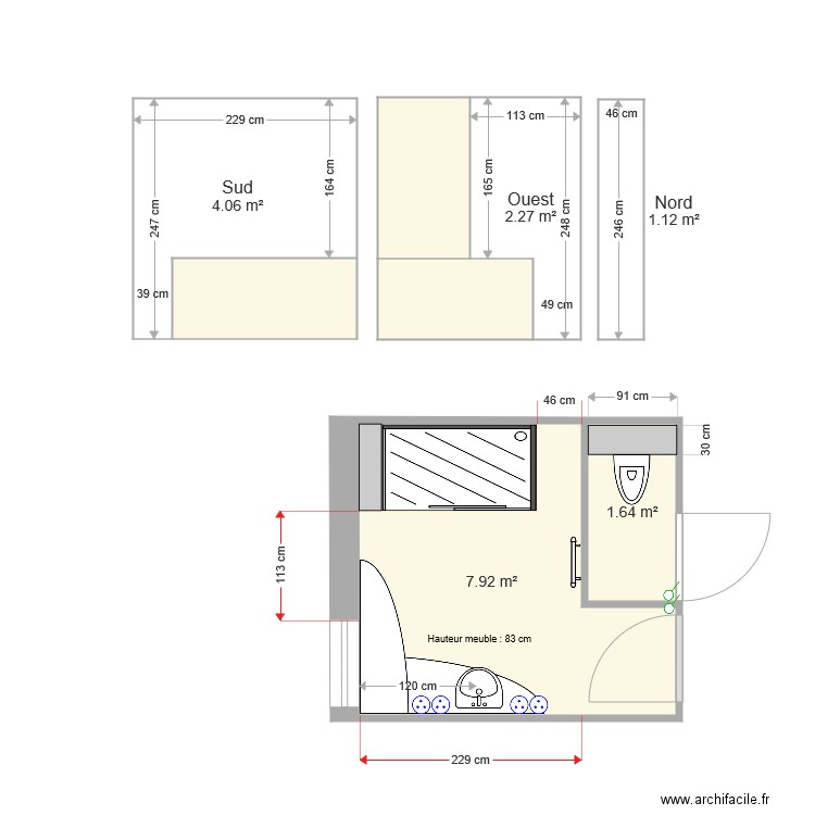 Salle de bain haut miroirs. Plan de 0 pièce et 0 m2