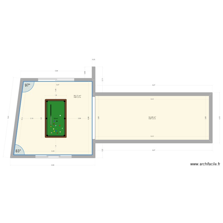 MADEC. Plan de 2 pièces et 71 m2