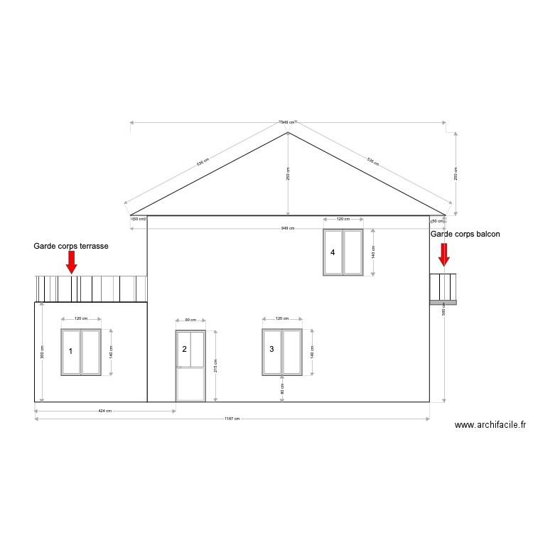 Pouancé - Façade Ouest - Projet. Plan de 0 pièce et 0 m2