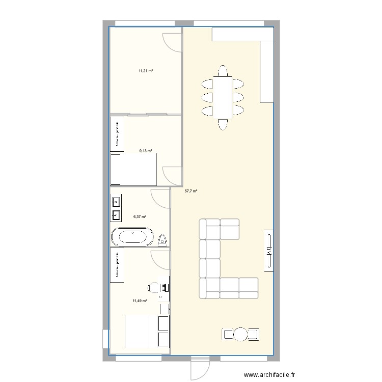 Appartement plat lot 1. Plan de 5 pièces et 136 m2