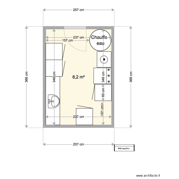 BUANDERIE. Plan de 1 pièce et 8 m2