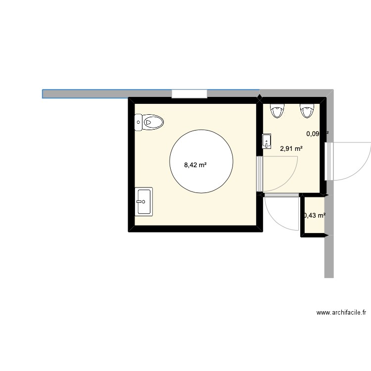 plan wc centre . Plan de 4 pièces et 12 m2