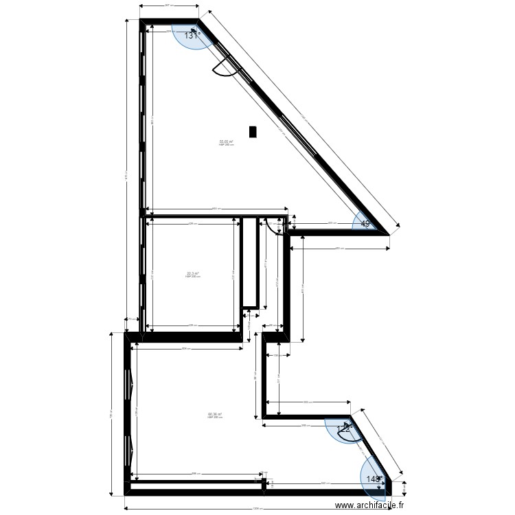 60B7A existant. Plan de 5 pièces et 142 m2