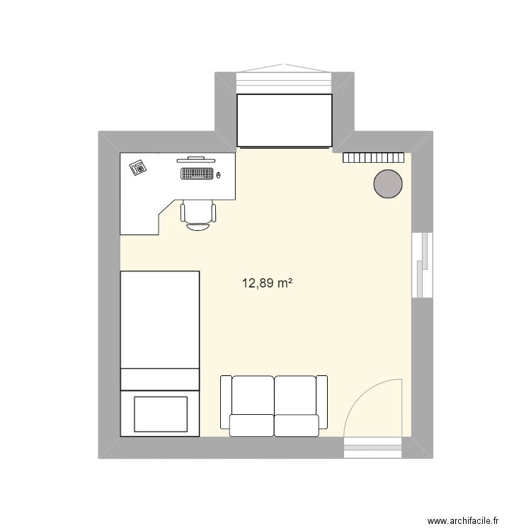 chambre 4. Plan de 1 pièce et 13 m2