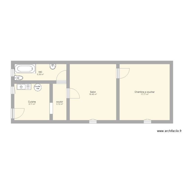 Studio 60m2 13x5. Plan de 0 pièce et 0 m2