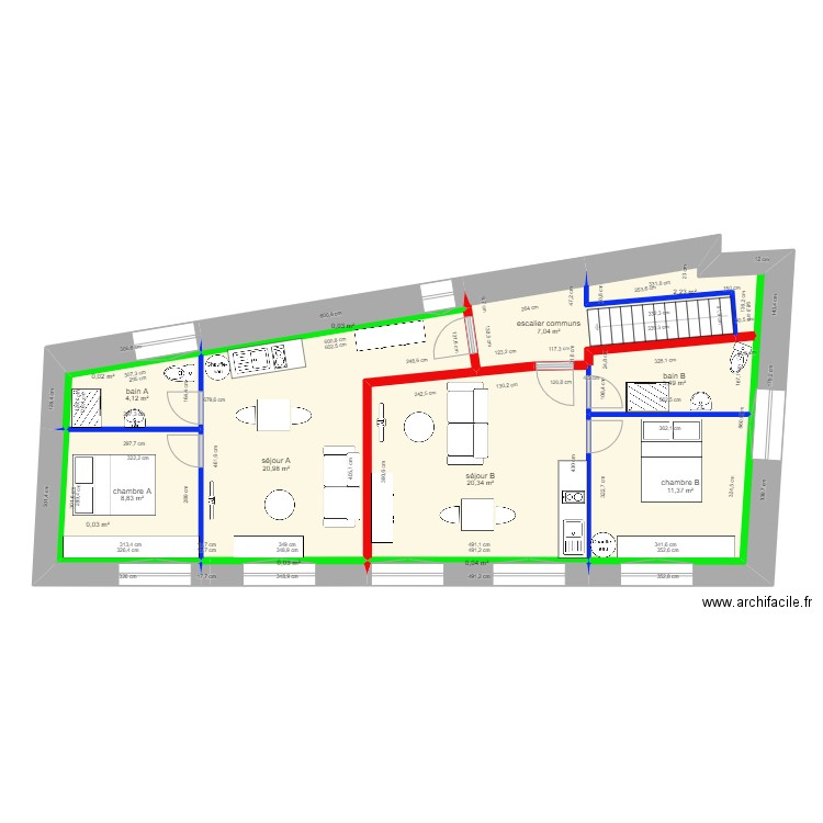 lambert comble 2 étage. Plan de 13 pièces et 81 m2