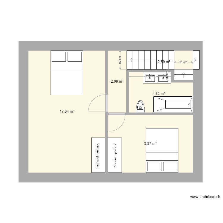 Maison Fareins 3 CH N1 V5. Plan de 5 pièces et 35 m2