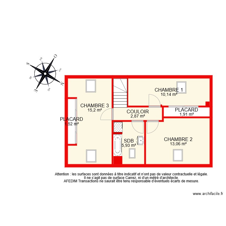 BI 7219 ETAGE. Plan de 8 pièces et 52 m2