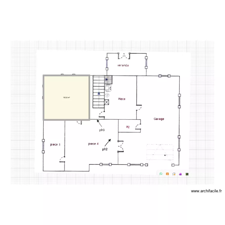 Rdc MAISON en cours. Plan de 1  et 17 m²
