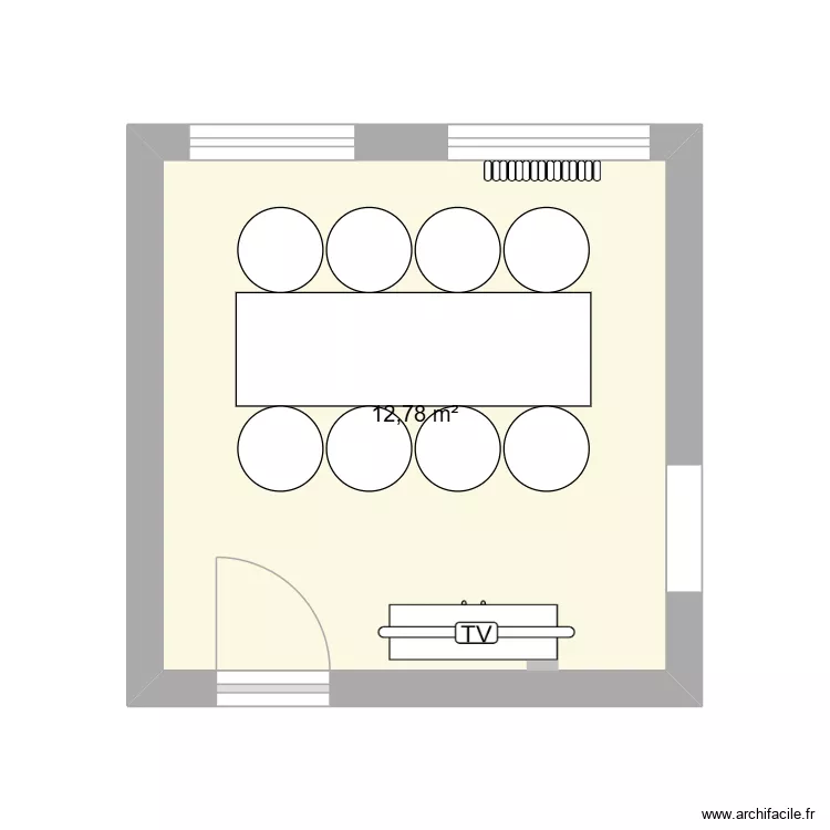 Salle de r&eacute;union RDC JDLM. Plan de 1  et 13 m²