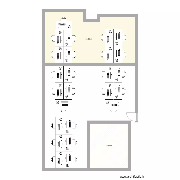 etage. Plan de 2 pièces et 53 m²