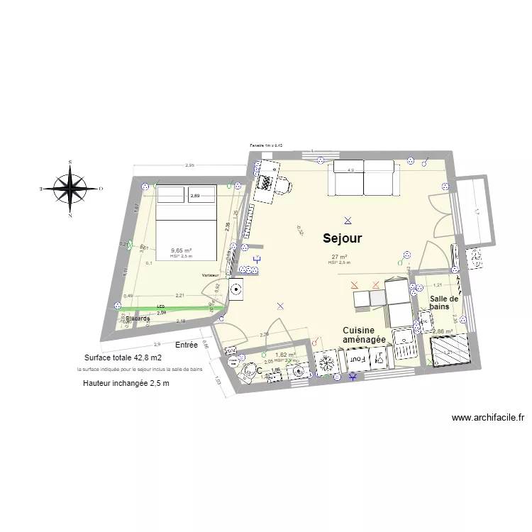 Amouyer apr&egrave;s travaux STUDIO amenag&eacute; 2026 04 13. Plan de 4  et 41 m²