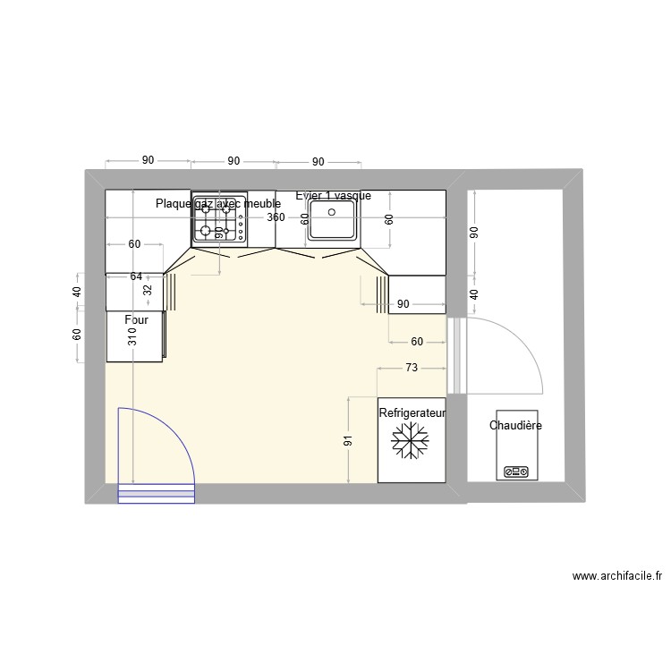 cuisine. Plan de 1 pièce et 11 m2