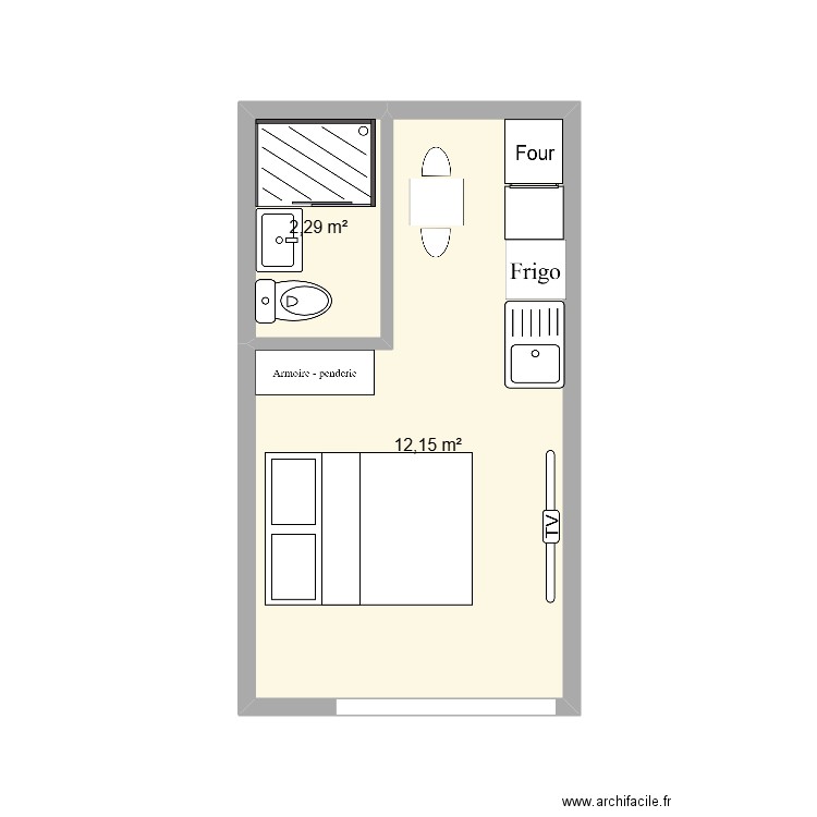 F1-3. Plan de 2 pièces et 14 m2