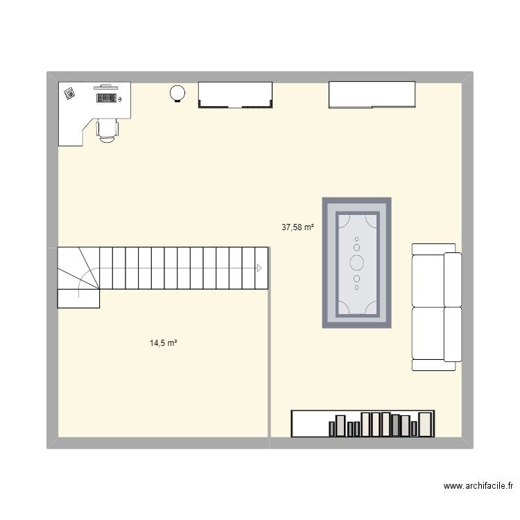 étage paillet. Plan de 2 pièces et 52 m2