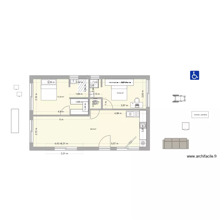 60m2. Plan de 4 et 57 m² 60m2. Plan de 4 et 57 m²