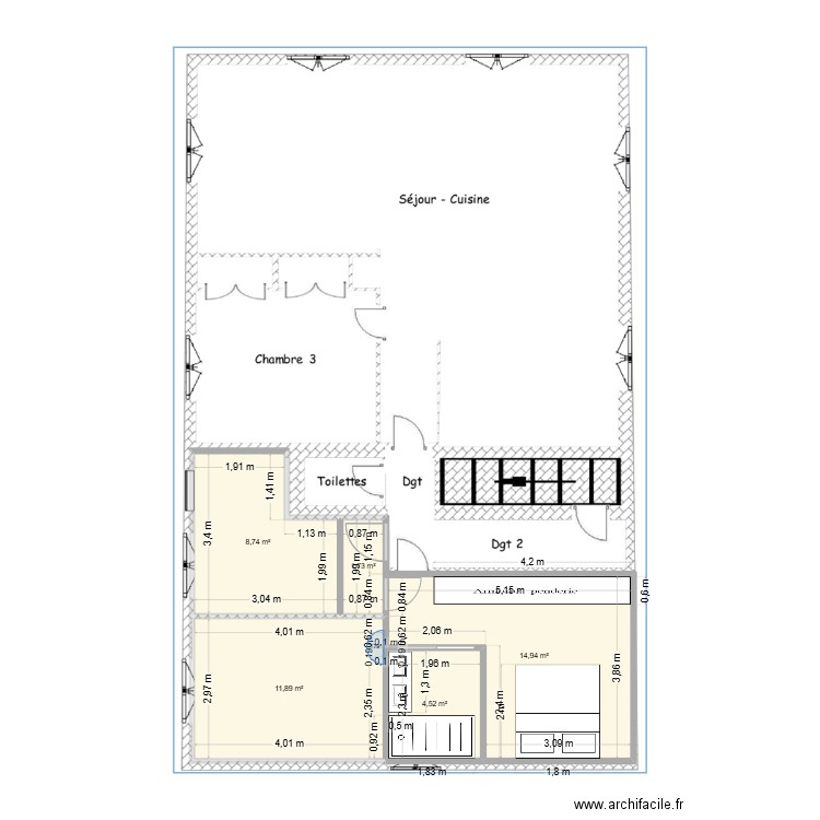 Plan Suite avec placard v4. Plan de 5 pièces et 42 m2