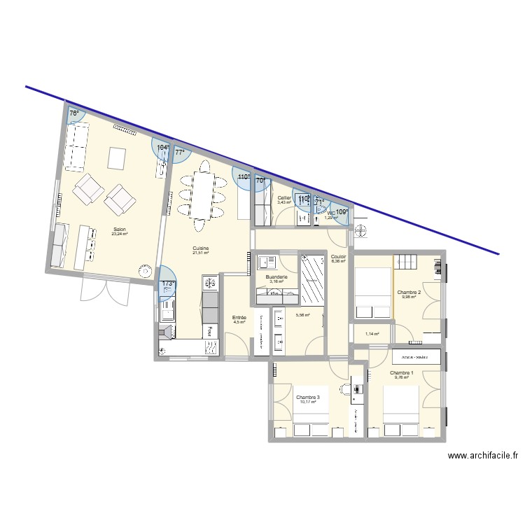 Maison Thomas - projet extension phase 2. Plan de 12 pièces et 100 m2