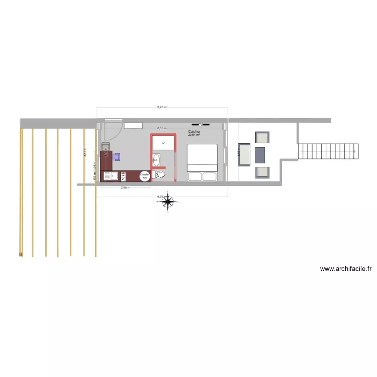 Studio Ti Kaz 3. Plan de 1 Pièce et 21 m²