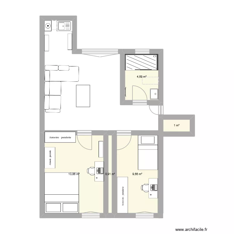 Appartement Paris 13. Plan de 5  et 30 m²