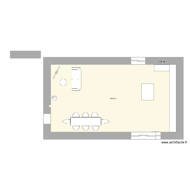 Cuisine salle &agrave; manger. Plan de 1  et 81 m²