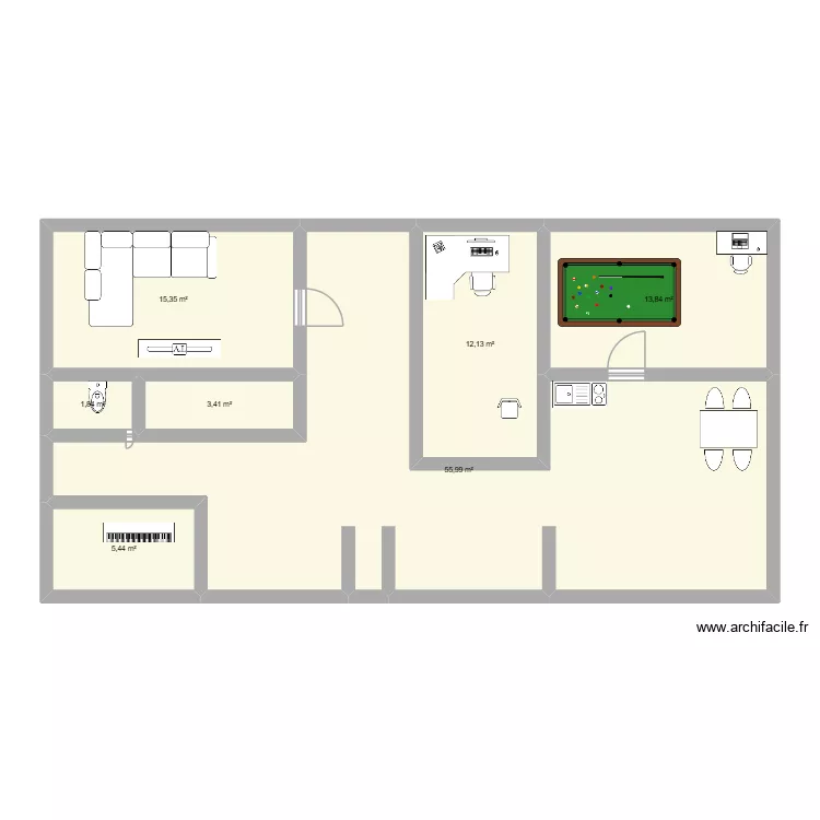 Plan Gabin. Plan de 7 pièces et 108 m²